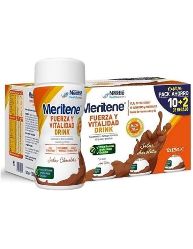 Meritene Pack Fuerza y Vitalidad Drink - 10 + 2 Unidades Sabor Chocolate