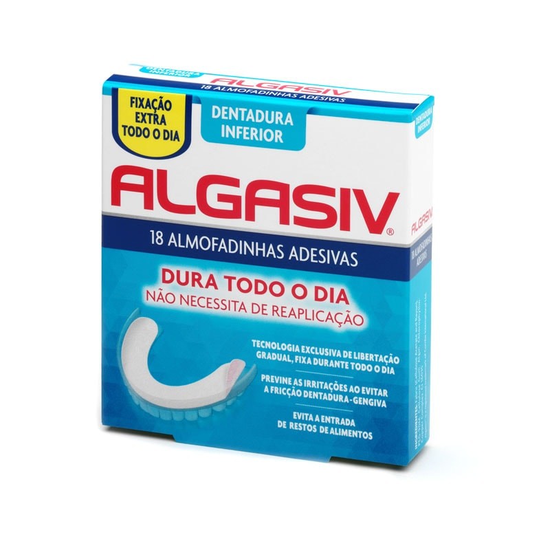 Algasiv Almohadilla Adhesiva para Prótesis Dentadura Inferior - 18 Unidades