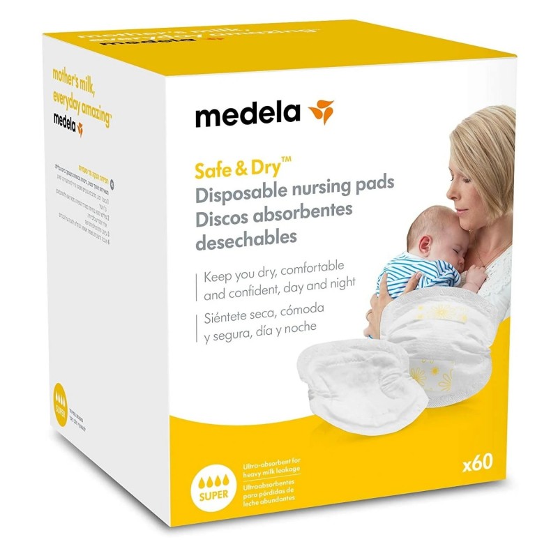 Medela Discos Absorbentes Desechables para Lactancia Safe &amp; Dry – 60 Unidades