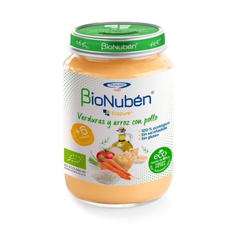 BioNubén Ecopuré Verduras y Arroz con Pollo +6 Meses (250 g)