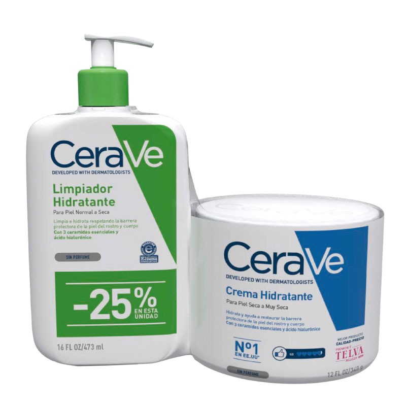 CeraVe Pack Limpiadora Hidratante para Piel Normal a Seca (473 ml) + Crema Hidratante para Piel Seca a Muy Seca (340 g)